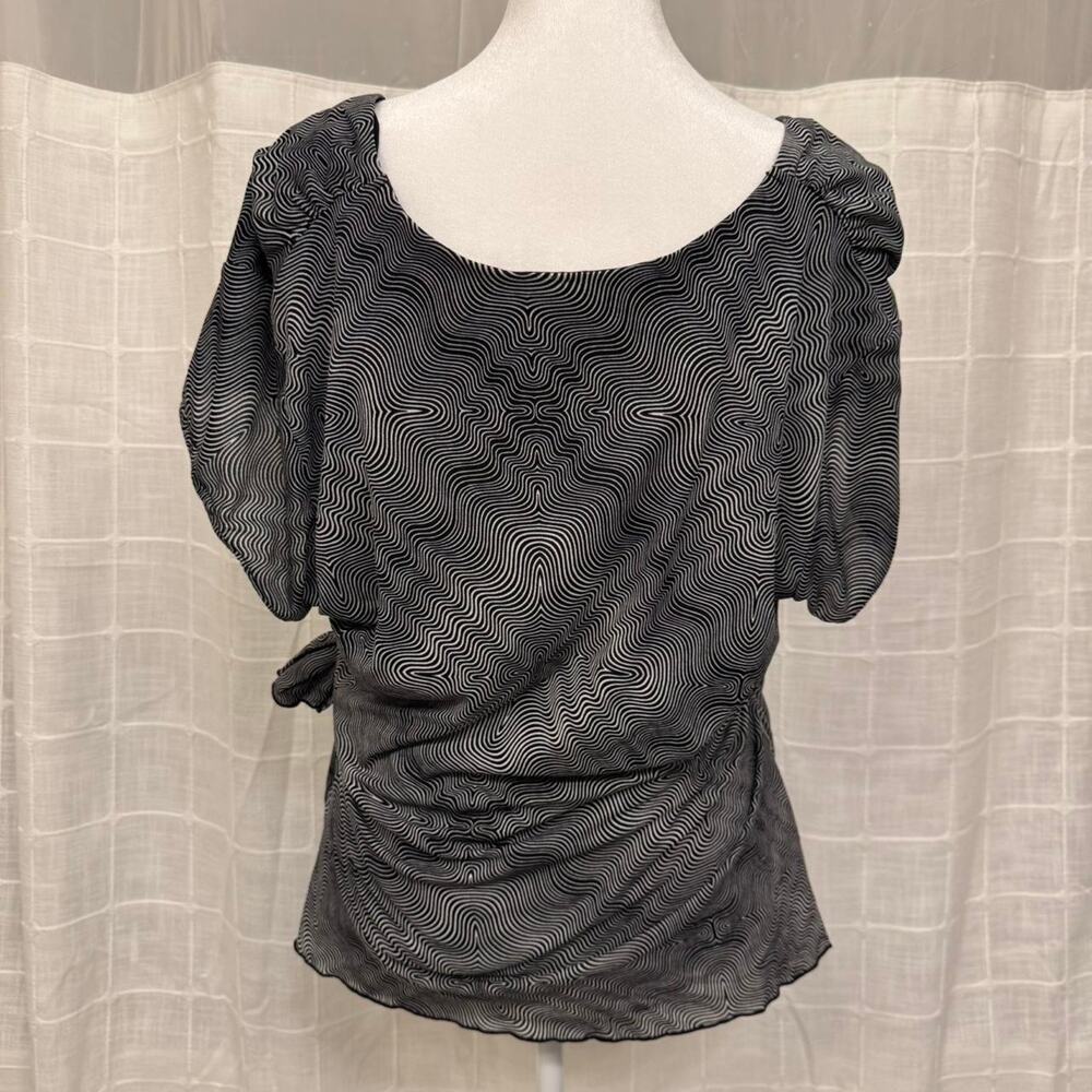 Y2K Black & White Asymmetrical Tie Blouse - Picture 2 of 2